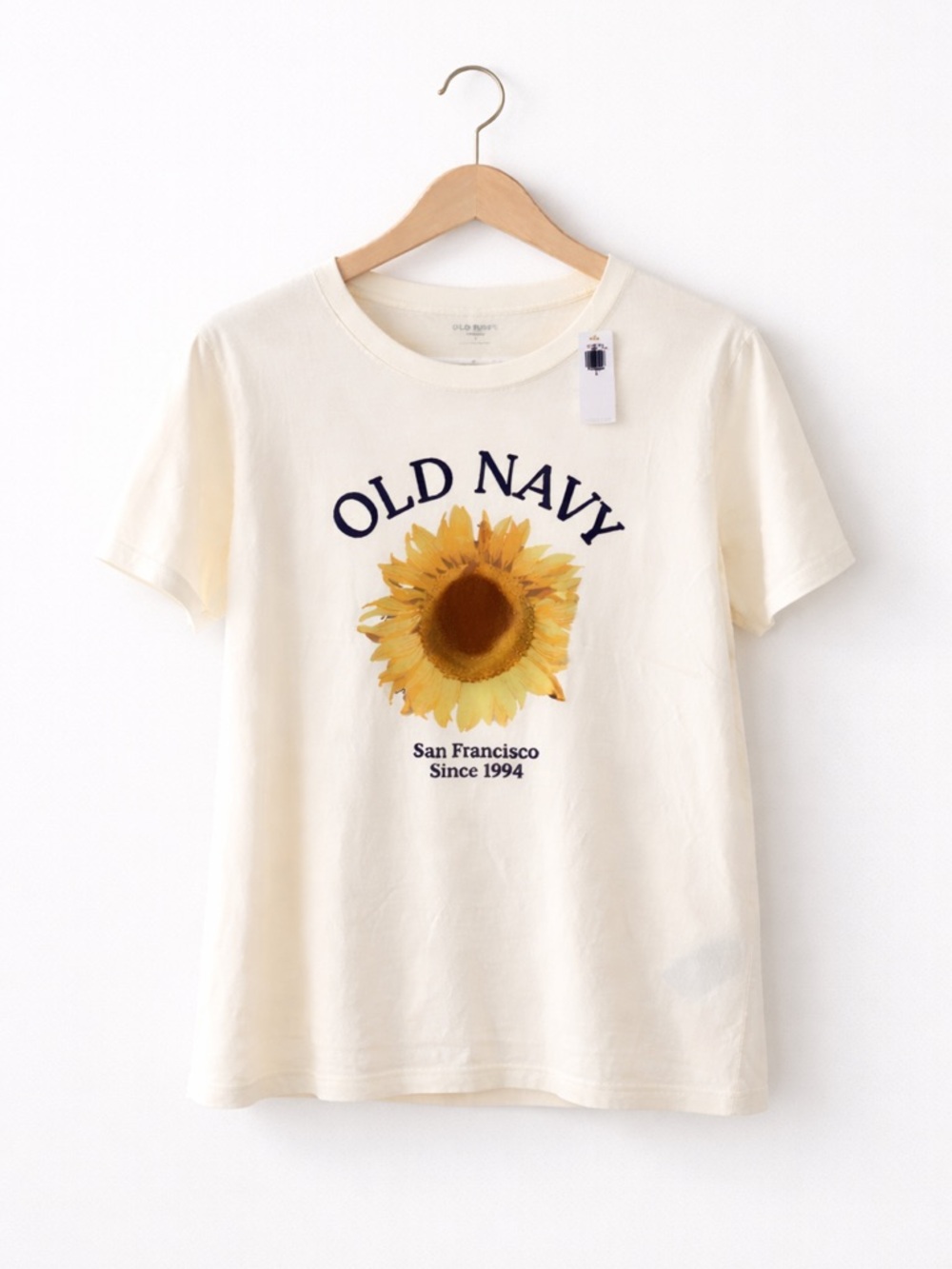 Old Navy Sunflower Graphic Tee Large Cream Yellow Floral San Francisco 1994